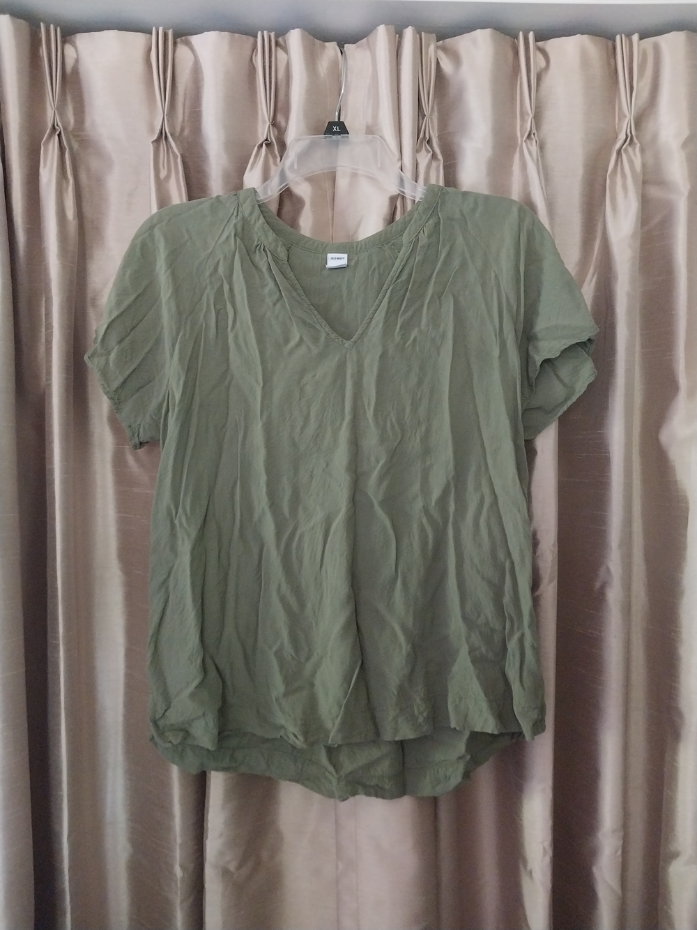 Old Navy Olive Green V-Neck Short Sleeve Blouse